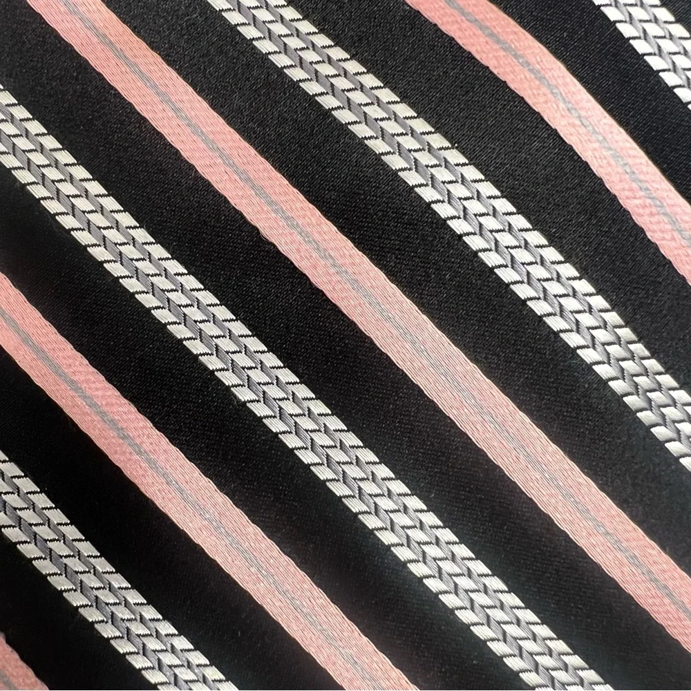 Pierre Cardin 100% Silk Handmade Designer Tie Black Peach Striped Luxury Necktie